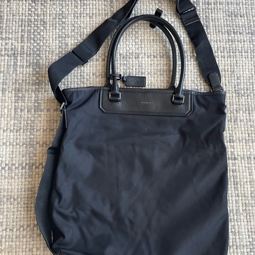 Coach Black Leather Briefcase with Silver Logo